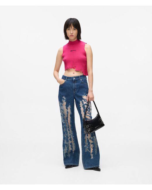 KL Jeans Red Distressed Knitted Top
