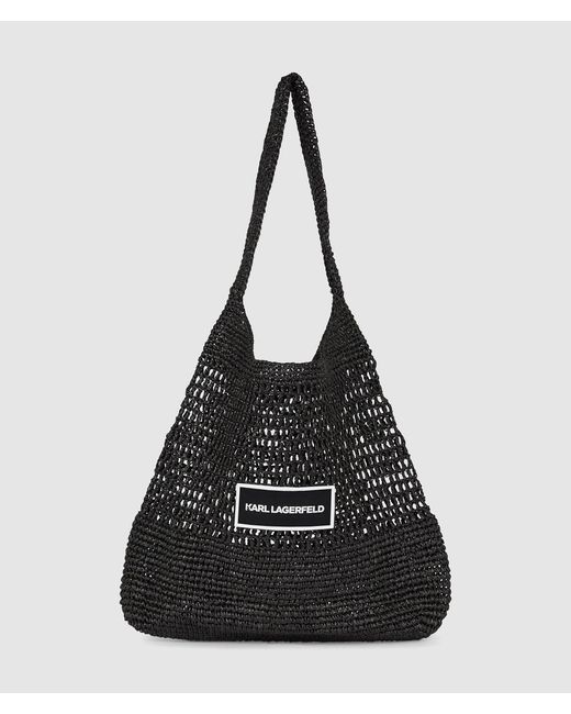 Karl Lagerfeld Black Logo Crochet Beach Bag