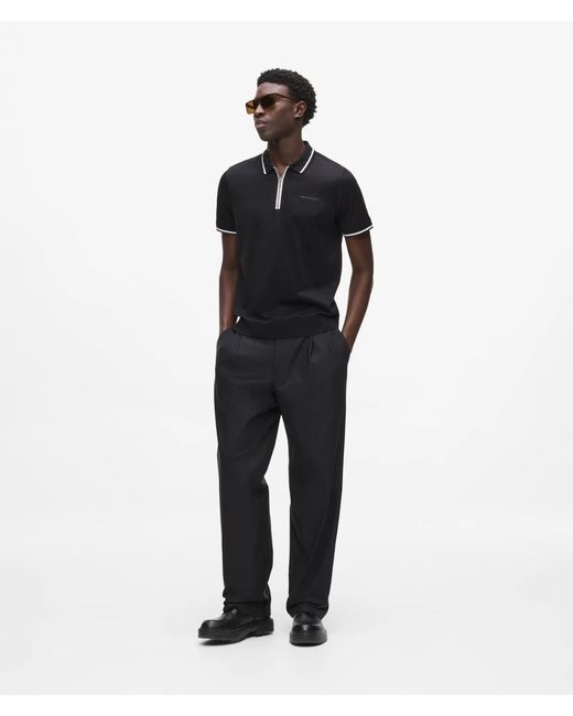 Karl Lagerfeld Black Contrast Piping Polo Shirt for men