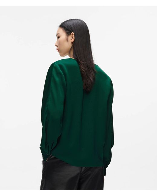 Karl Lagerfeld Green V-Neck Flounce Blouse
