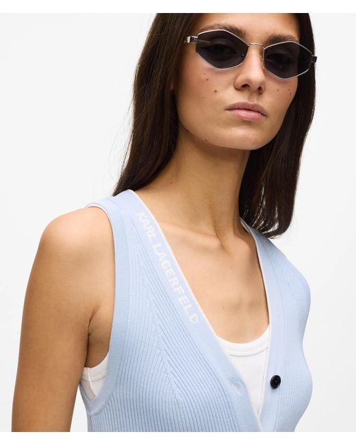 Karl Lagerfeld White Logo V-Neck Knit Top
