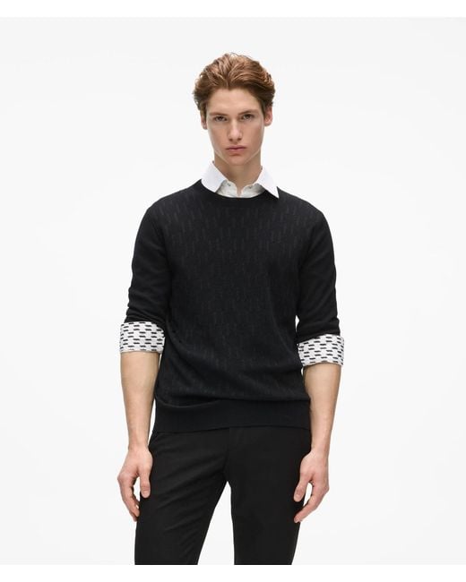 Karl Lagerfeld Black Monogram Textured Crew Neck Sweater for men