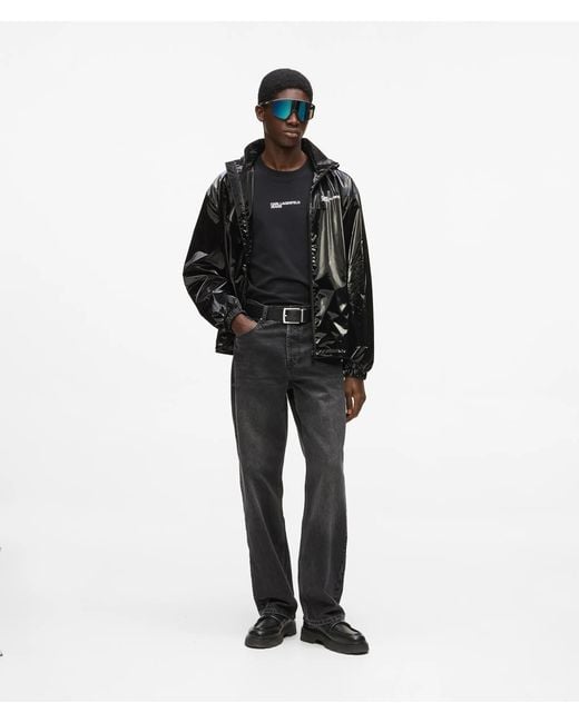 KL Jeans Black Shiny Hooded Bomber Jacket for men