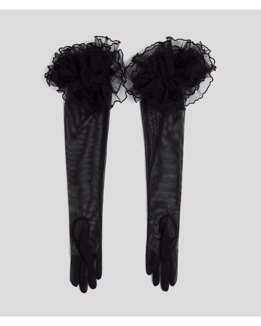 Karl Lagerfeld Black K/signature Long Ruffled Gloves