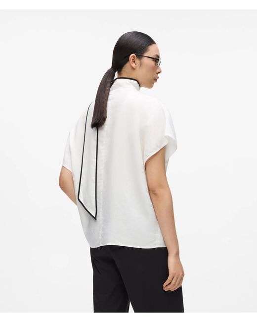 Karl Lagerfeld White Linen Blend Pipelined Blouse
