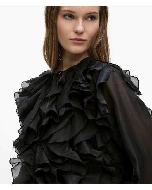 Karl Lagerfeld Black Organza Ruffle Blouse