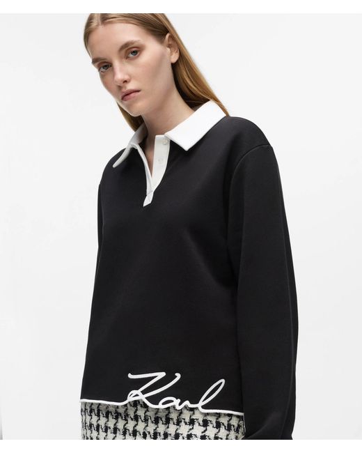 Karl Lagerfeld Black Signature Polo Sweatshirt