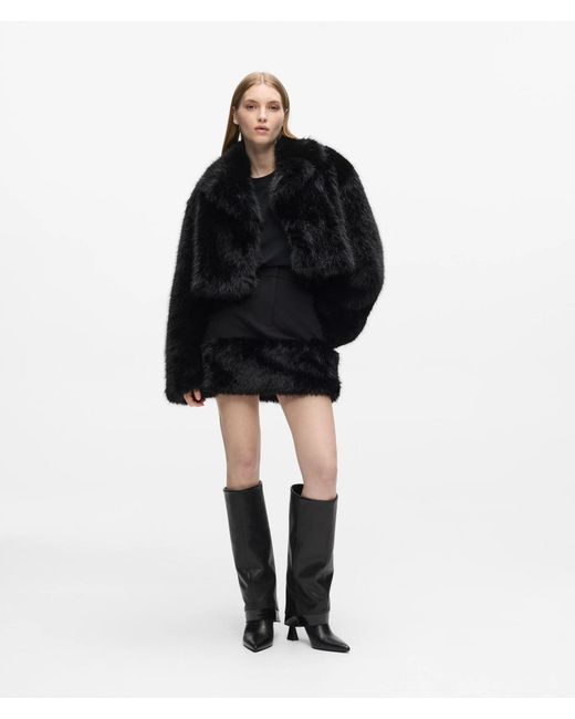 Karl Lagerfeld Black Transformable Long Faux-Fur Coat