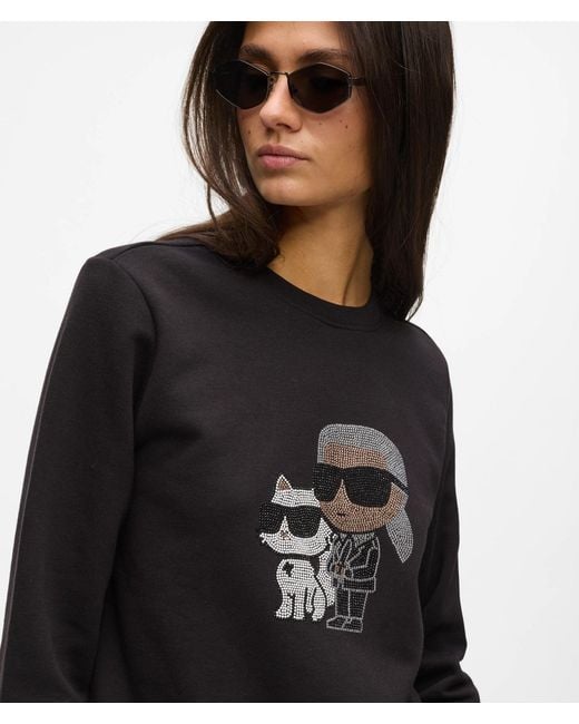 Karl Lagerfeld Black Ikon Rhinestone Karl & Choupette Sweatshirt