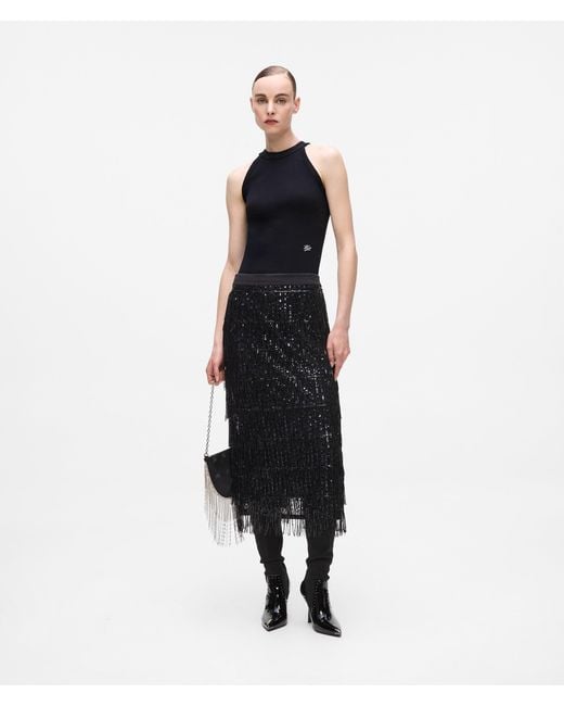 Karl Lagerfeld Black Rhinestone Halter-Neck Top