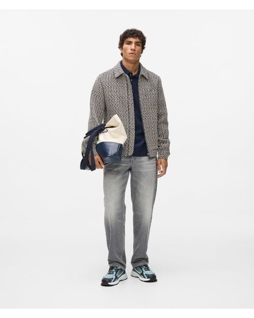 Karl Lagerfeld Gray Zip-Up Bouclé Tweed Jacket for men