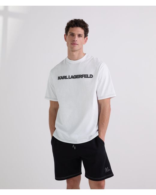 Karl Lagerfeld White Contrast Stitch T-Shirt for men
