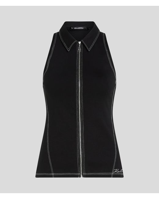 Karl Lagerfeld Black Contrast Stitch Sleeveless Top