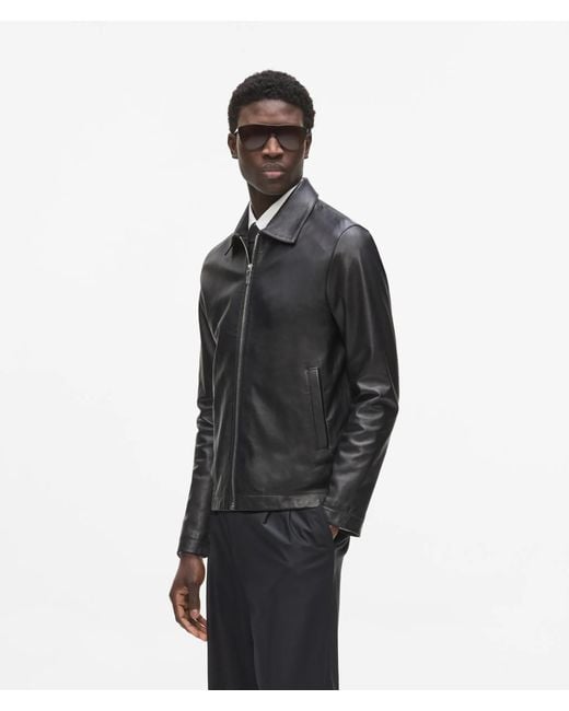 Karl Lagerfeld Black Zip-Up Leather Jacket for men