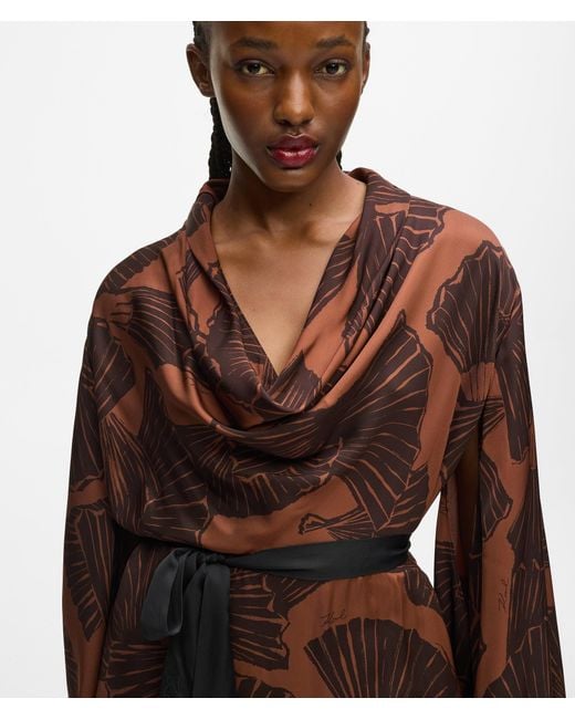 Karl Lagerfeld Brown Fan Print Kaftan Dress
