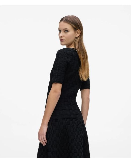 Karl Lagerfeld Black Faux-Pearl Neck Knit Top