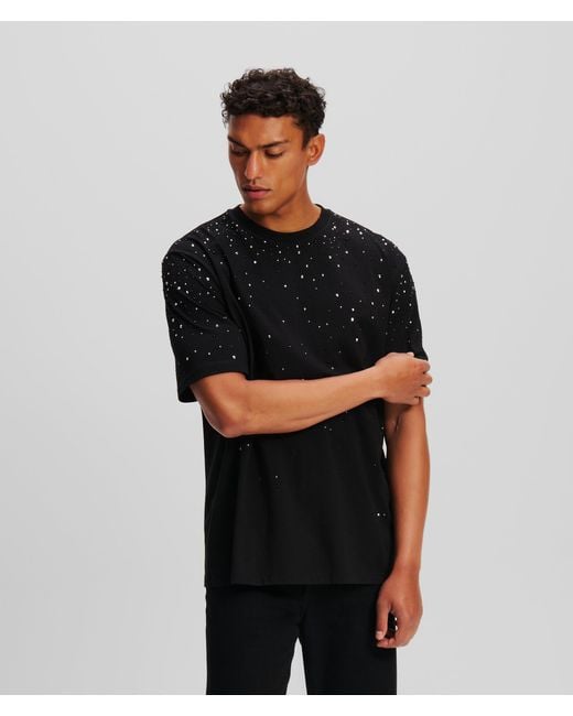 Karl Lagerfeld Black Rhinestone Dégradé T-Shirt for men