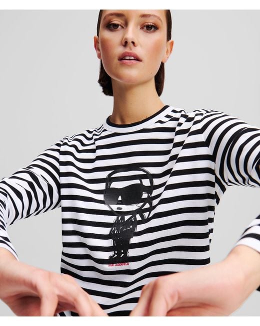Karl Lagerfeld White Ikon Stripe Long-Sleeved T-Shirt
