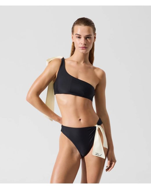 Karl Lagerfeld Black Signature Bow Bikini Bottoms