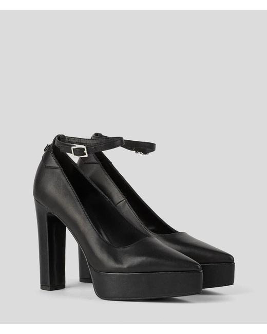 Karl Lagerfeld Black Soiree Platform Ankle Strap Pumps