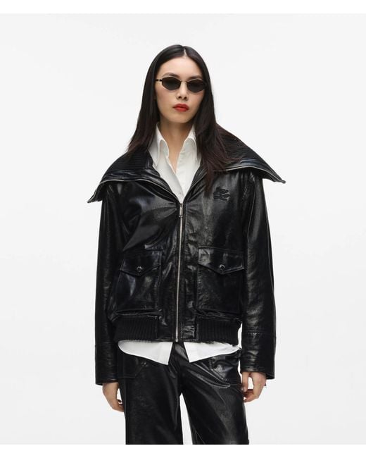Karl Lagerfeld Black Knitted Collar Leather Jacket