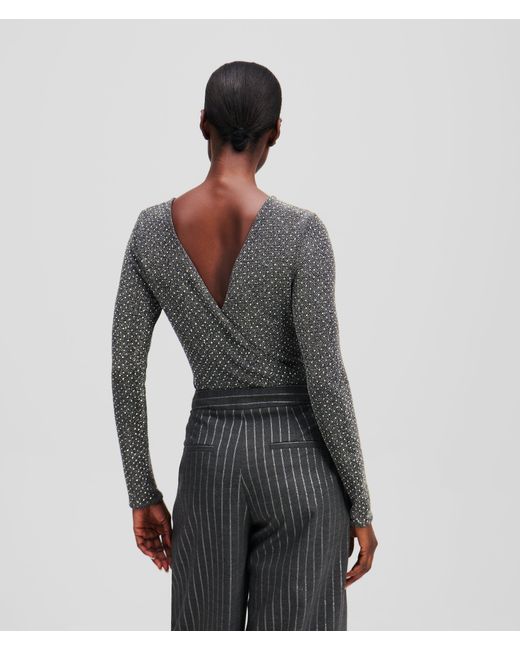 Karl Lagerfeld Gray Metallic Rhinestone Bodysuit