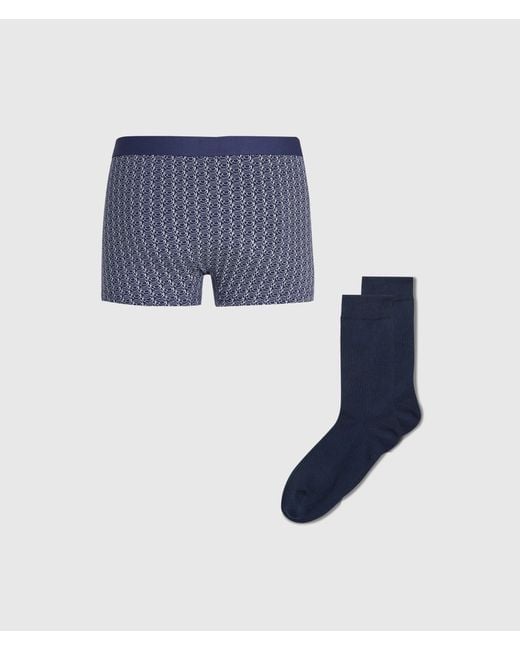 Karl Lagerfeld Blue Ikon Trunks And Socks Gift Set for men