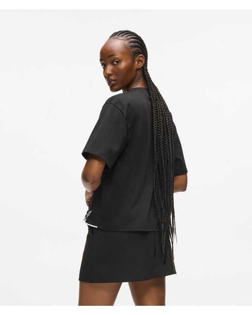 Karl Lagerfeld Black Signature Hem V-Neck T-Shirt