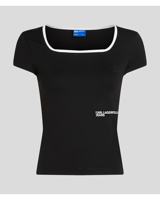 Karl Lagerfeld Black T-Shirt Mit Eckigem Ausschnitt, Frau, Größe