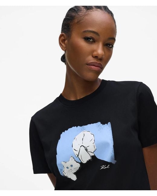 Karl Lagerfeld Black Illustrated Portrait T-Shirt
