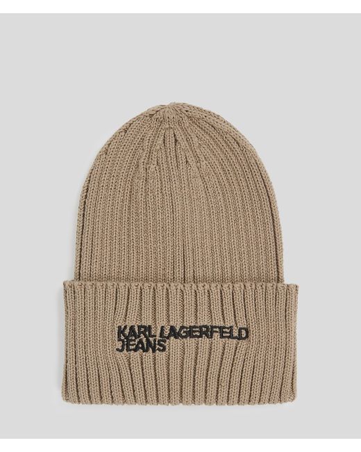 Karl Lagerfeld Natural Klj Logo Ribbed Beanie