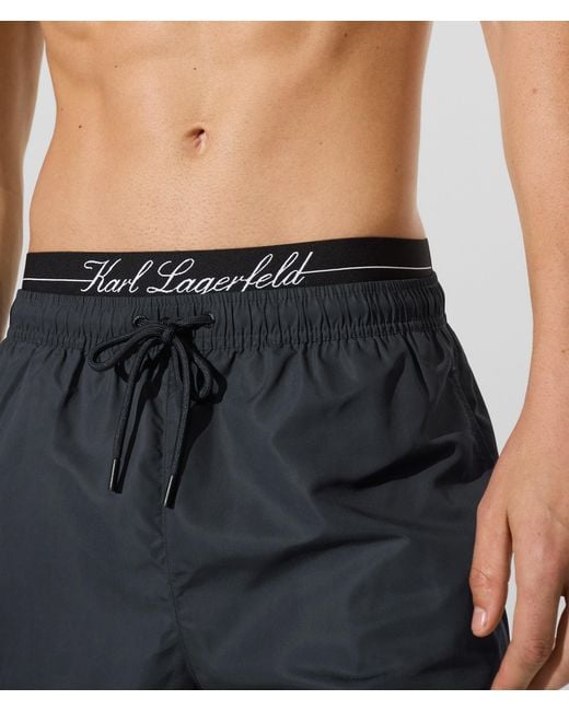 Karl Lagerfeld Blue Double Waistband Boardshorts for men