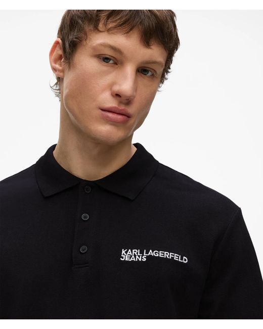 KL Jeans Black Long-Sleeved Logo Polo Shirt for men