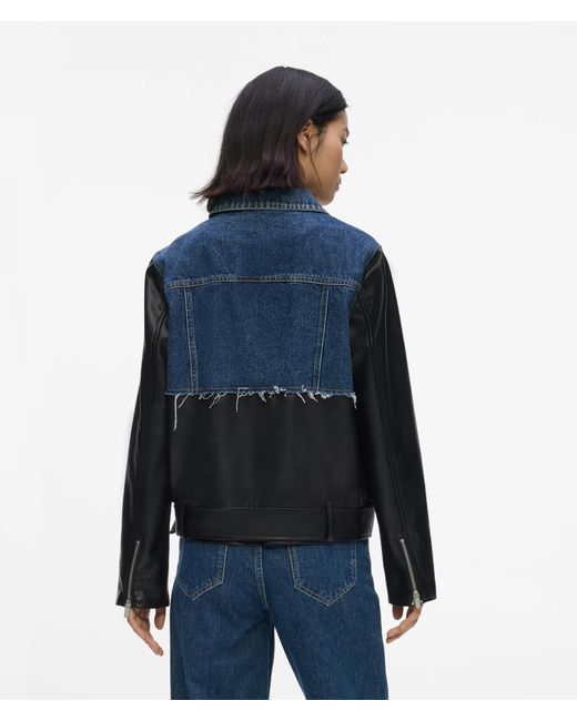 KL Jeans Blue Faux-Leather And Denim Jacket