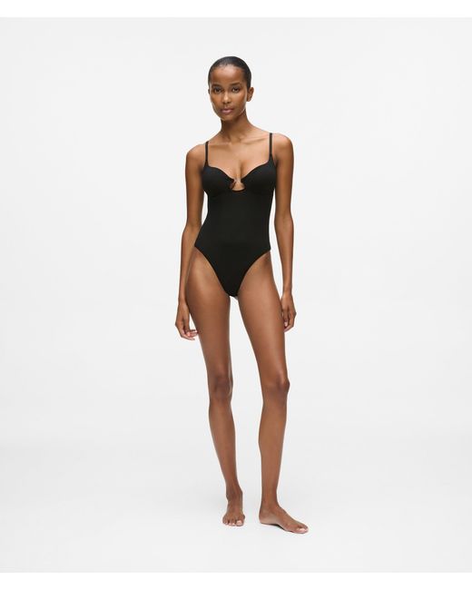 Karl Lagerfeld Black Signature High-Leg Bodysuit