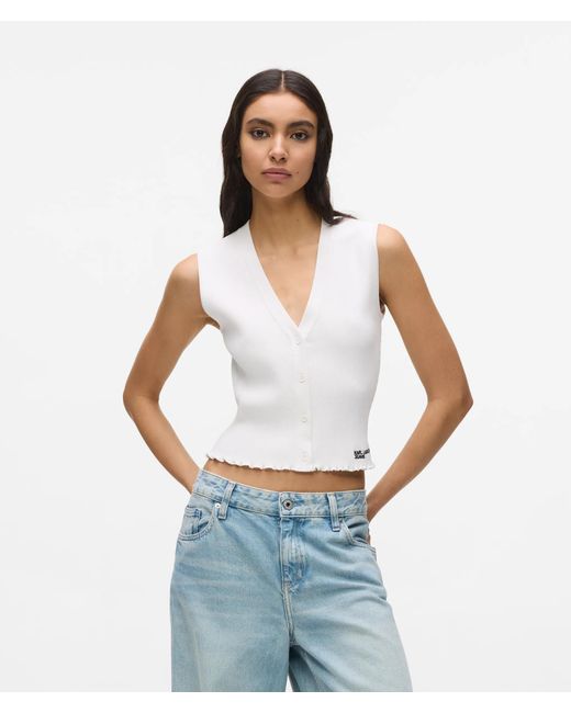 KL Jeans White Button-Down Knit Top