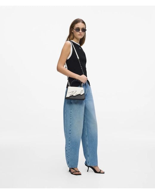 Karl Lagerfeld Black K/Signature Faux-Pearl Top Handle Bag