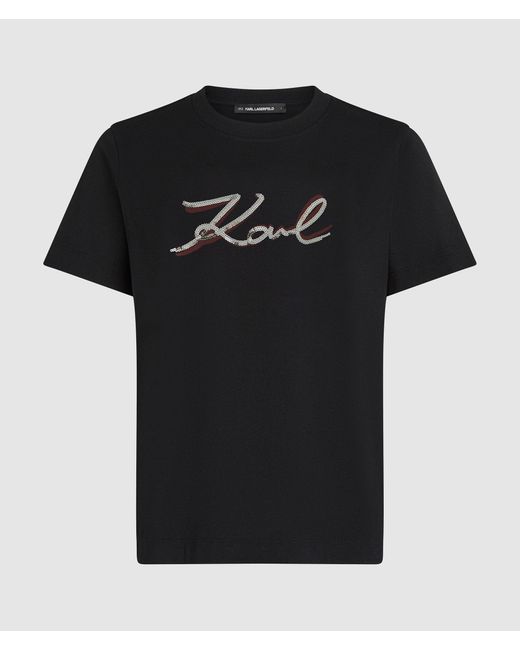 Karl Lagerfeld Black T-Shirt Mit Signatur Aus Pailletten, Damen, Größe