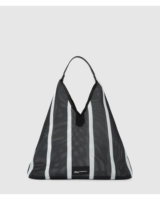 KL Jeans Black Striped Mesh Tote Bag