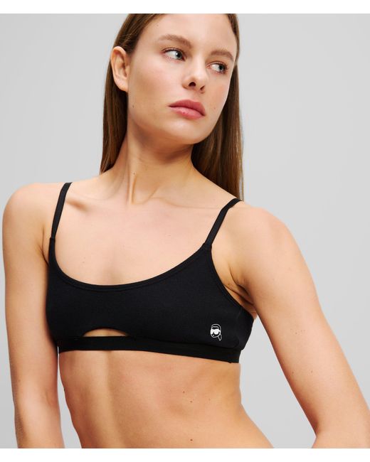 Karl Lagerfeld Black Ikon Gerippte Peephole-Bralette, Damen, Größe