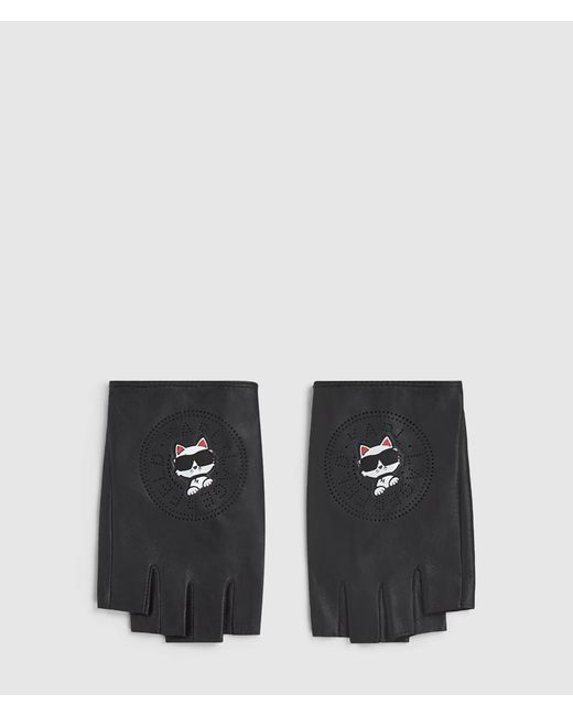 Karl Lagerfeld Black Ikon Circle Choupette Fingerless Gloves
