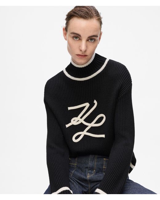 Karl Lagerfeld Black Turtleneck Autograph Sweater