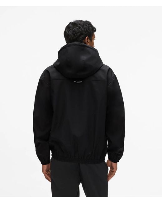 Karl Lagerfeld Black Hooded Logo Patch Zip-Up Jacket for men