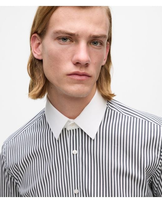 Karl Lagerfeld Gray Contrast Collar Striped Shirt for men