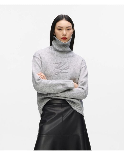 Karl Lagerfeld Gray Soutache Turtleneck Sweater