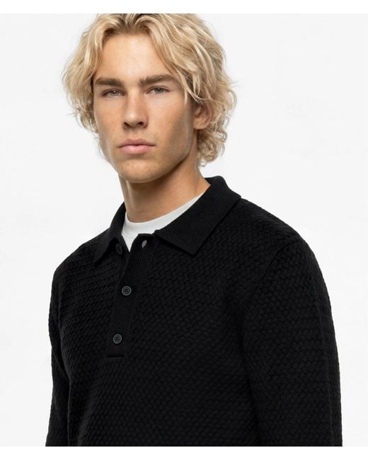 KL Jeans Black Long-Sleeved Knit Polo for men