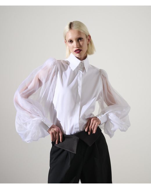 Karl Lagerfeld White Karl Studio Silk-Sleeved Shirt