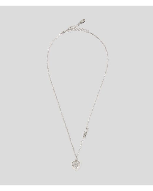 Karl Lagerfeld White Pavé Heart Charm Necklace