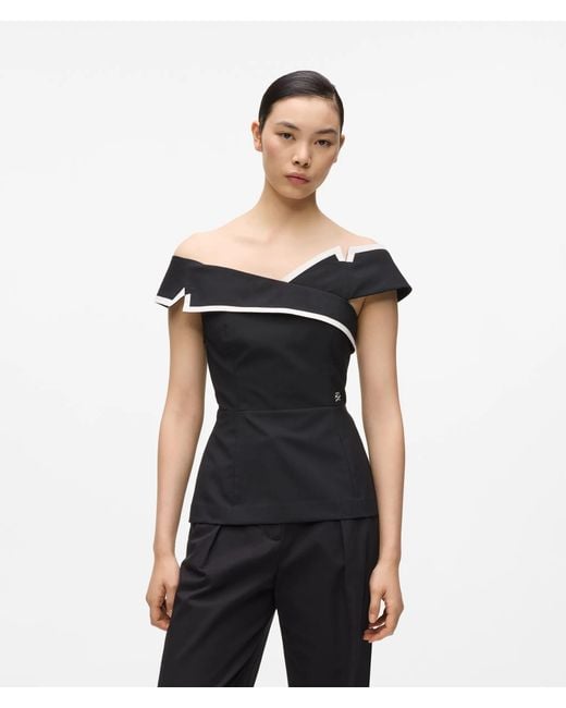 Karl Lagerfeld Black Tailored Off-Shoulder Top
