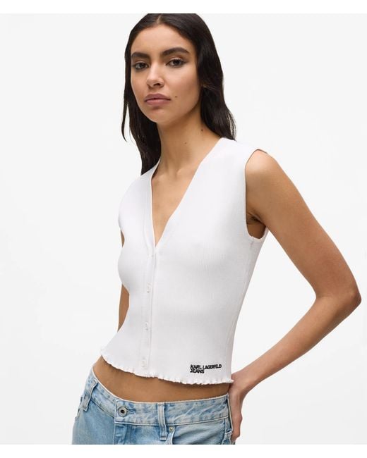 KL Jeans White Button-Down Knit Top